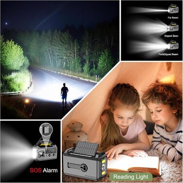 Радіо з ручкою та сонячною панеллю Kurbelradio 27000mAh – портативне радіо для надзвичайних ситуацій з AM/FM, LED ліхтарик, USB, SOS, сірий