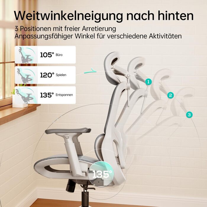 Hbada P2 Air Ergonomic Office Chair with 3D Lumbar Support, Adjustable Mesh Chair with 3D Armrests & Headrest - Home & Office Desk Chair (White, Luxury Version)