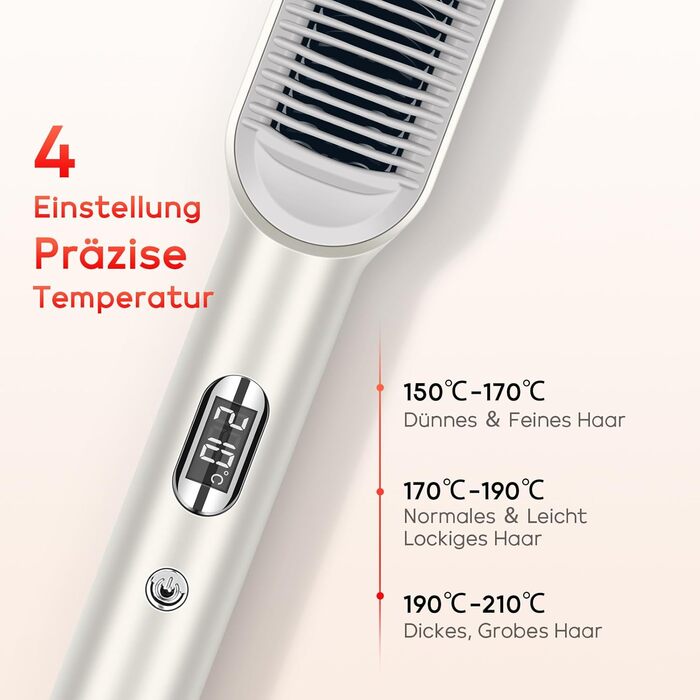 Випрямляюча щітка PARWIN PRO BEAUTY з LED-дисплеєм, захистом від опіків та 4 температурними режимами (срібна)