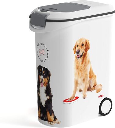 Curver 54L Airtight Dog Food Container with Wheels & Scoop - 20kg Capacity - White Pet Food Storage Bin for Dogs & Other Animals