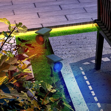 Outsunny Solar Lights Garden Lights with 2 Light Colors, IP54 Waterproof for Ground and Wall Mounting, Ideal for Balcony and Patio, Black