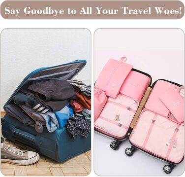 Органайзер для валізи - Набір 8 штук Packing Cubes для подорожей, система організації валізи, набір кубиків для пакування (Рожевий)