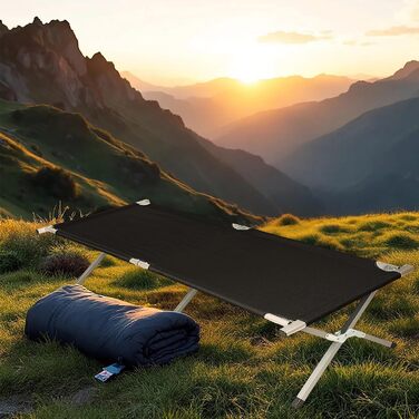 Кемпінгове ліжко Spetebo XXL, чорне, розкладне, 190 x 64 см, до 100 кг. Ідеально для відпочинку, подорожей, фестивалів та риболовлі.