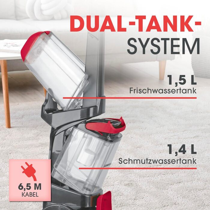 CLEANmaxx Аквастрім - 3 в 1: миття, чистка, всмоктування | Мийний пилосос з вібраційними щітками та боковими щітками | Для чистоти на практично будь-якому килимі