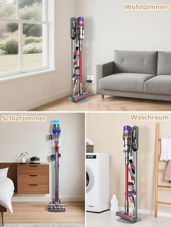 Стійка для пилососа Dyson V6-V16 (Gen5) – металева підставка з 4 гаками, настінне кріплення без свердління, срібляста