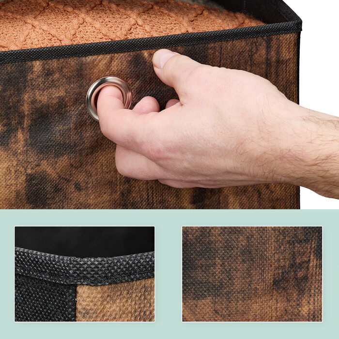 Relaxdays Fabric Storage Boxes with Wood-Look Design, 6-Piece Set