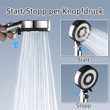 Fall Shower Head with Filter - High-Pressure Handheld Showerhead, Water-Saving with 1.5M Hose, Shower Head with 5 Spray Patterns and Stop Function, Shower Head with Hose, Chrome
