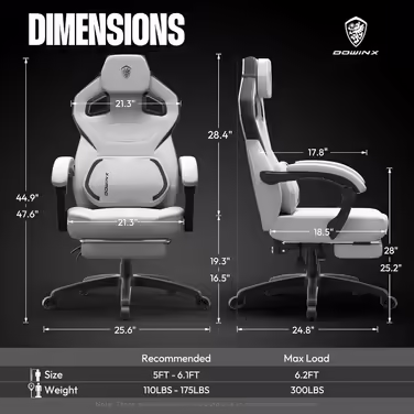 Dowinx Gaming Chair Fabric with Footrest, Large and High Gaming Chair for Heavy People, Computer/PC Gamer Chair for Adults with Massage (White Gray) Gray Fabric