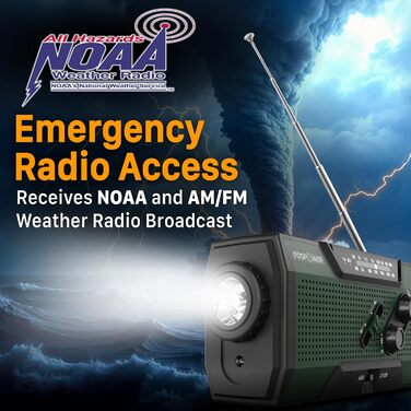 Радіоприймач FosPower NOAA/AM/FM з Power Bank 19240 мАг (5200 мАг) - сонячна/USB зарядка, ручний генератор, SOS-сигнал, ліхтарик, помаранчевий (Модель A1)