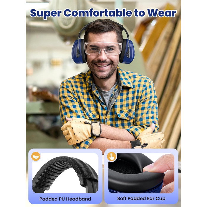 Навушники для захисту від шуму Dr.meter SNR 31dB, капсульні, регульовані, комфортні для дорослих, складаються, для будівельних робіт, саду та городу (темно-синій)