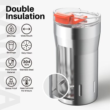 Термокружка SANTECO з нержавіючої сталі, 350 мл, з подвійними стінками, ізольована, 6 годин зберігає тепло, без BPA, з прозорою кришкою, темно-зелена