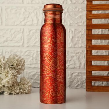 Zap Impex Copper Water Bottle for Ayurvedic Benefits, Rajasthani Print Design, Travelers Water Pitcher Bottle, Joint Free, 900ml