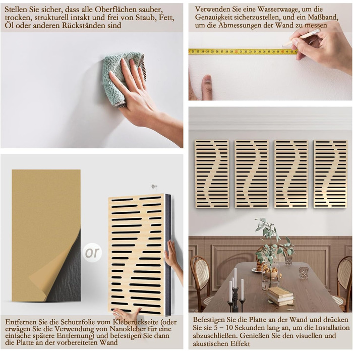 Акустичні панелі JBER для звукоізоляції стін, самоклеючі шумопоглинаючі плити з імітацією натурального дуба, 3-шарові декоративні панелі для студії, 60×30×4.5 см, еліптичні лінії (4 шт.)