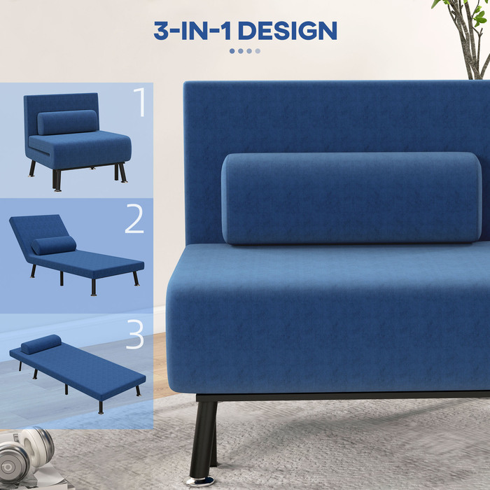 HOMCOM Sleeper Chair, Folding Bed with Bed Function, Back Cushion, Folding Recliner Chair with Linen Look, Adjustable Backrest, 75 x 70 x 75 cm, Dark Blue | Aosom