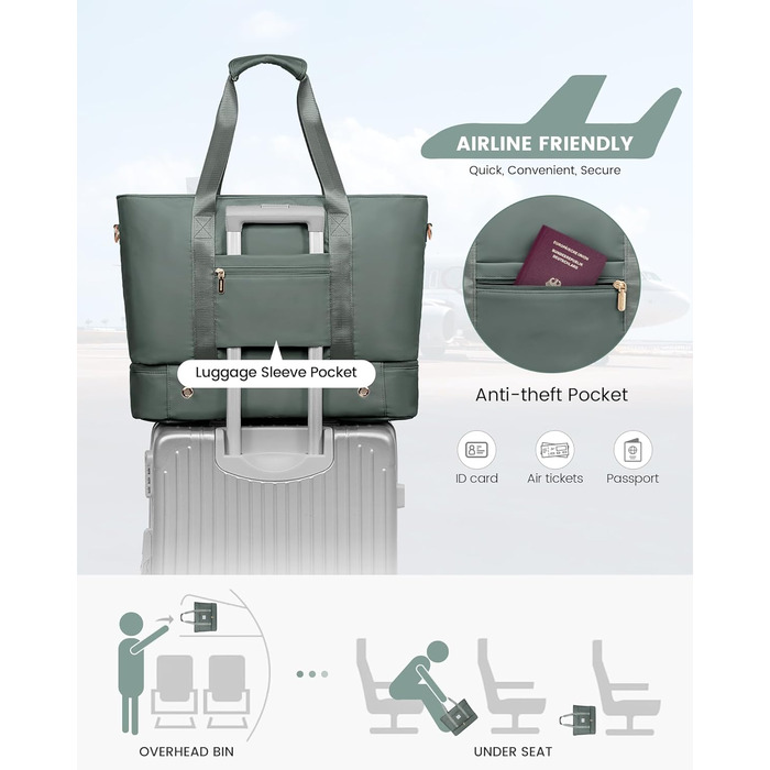 Сумка-трансформер LOVEVOOK для жінок: водонепроникна дорожня сумка, містка для подорожей, з відділенням для взуття, ідеальна для пологового будинку, ручної поклажі, сауни, спортзалу, 52L, сіра