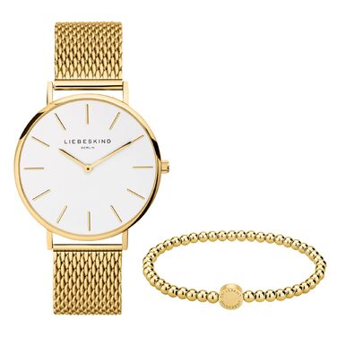 Liebeskind Berlin: Подарунковий набір для жінок - годинник та прикраси (годинник + браслет з бісеру / золото)