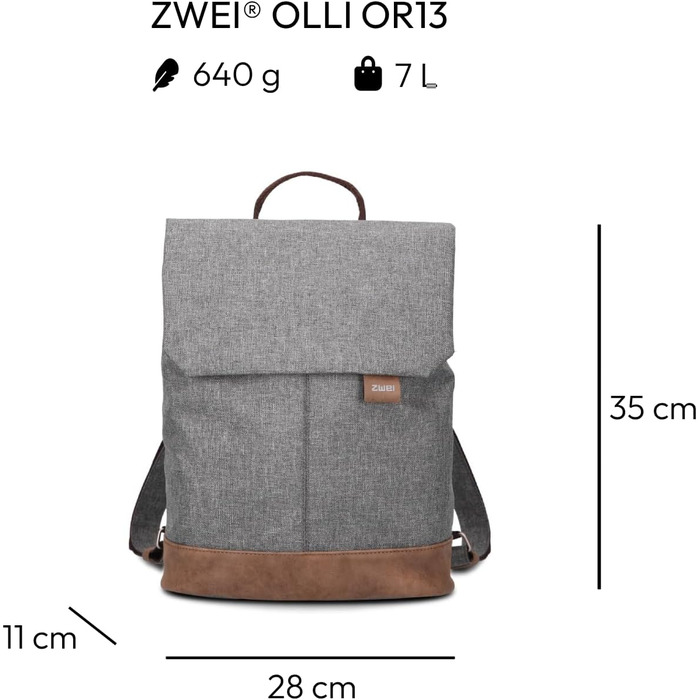 Two Ladies' Backpack Olli OR13 Daypack 7 Liter, robust, durable, water-resistant, padded back panel, main compartment with zipper, hidden pocket, mobile phone pocket, insert pockets, padded laptop compartment