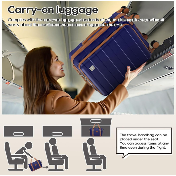 Набір валіз Imiomo 5шт з жорстким корпусом, 4 колеса, TSA-замок, відділення для ноутбука (Морська синя)