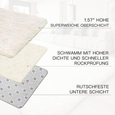 Килимок для вітальні Sour Lemon, 60 x 120 см, сірий, для спальні, миючий, нековзний, пухнастий, з бахромою (слонова кістка, 80x300 см)