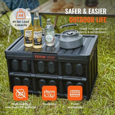 VEVOR 3-Pack 45L Professional Folding Box made of PP, Transport Box with Lid, Foldable Storage Box with Handle, Stackable Crates, Storage Box, Folding Boxes, Stackable Boxes for Storage & Transport