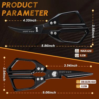 Набір кухонних ножиць DRAGON RIOT чорного кольору - професійний набір з ножицями для морепродуктів та кухонними ножицями, гострі японські ножиці для м'яса, крабів, креветок, лобстерів, трав та приготування їжі