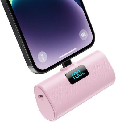 Портативний акумулятор Mini Powerbank 5200mAh: Швидка зарядка 20W PD 4.0A, LCD-дисплей, сумісний з iPhone 14/13/12/11/XR/XS/8/7/6plus (Рожевий)