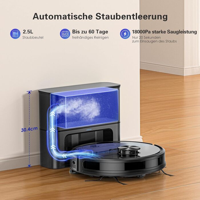 Робот-пилосос Lubluelu 3-в-1 з док-станцією, 4500Pa, функція вологого прибирання, лазерна навігація, керування через додаток, для тварин, килимів, твердих підлог (чорний, блакитний)