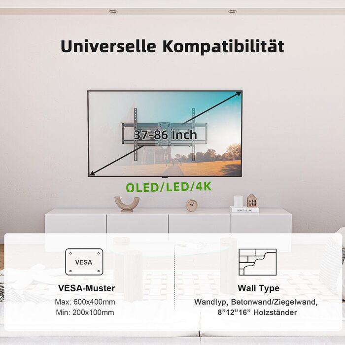 Настінний кріплення для телевізора USX-MOUNT XML901: поворотний, нахильний, для телевізорів 37-86 дюймів, VESA 600x400, до 55 кг