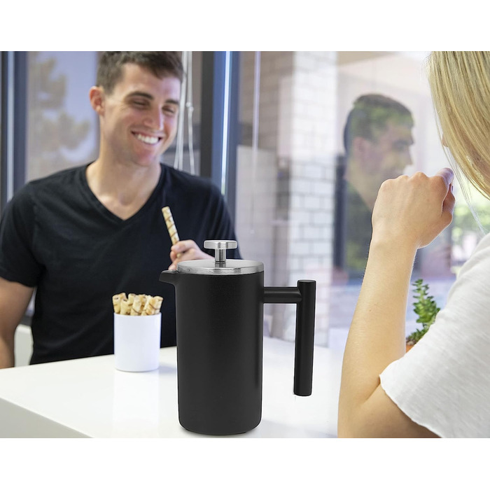 Make Large French Press Coffee Maker, Double Insulated 304 Stainless Steel French Press with 3 Extra Filters, 1.5 Liter Stainless Steel Coffee Machine (1500ml, Black) 1500ml Black