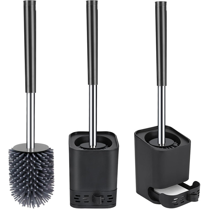 Силіконова щітка для унітазу Glowbal з контейнером, швидковисихаюча, для ванної кімнати, настінний монтаж/стоячий дизайн, білий/сірий (чорний/сірий)