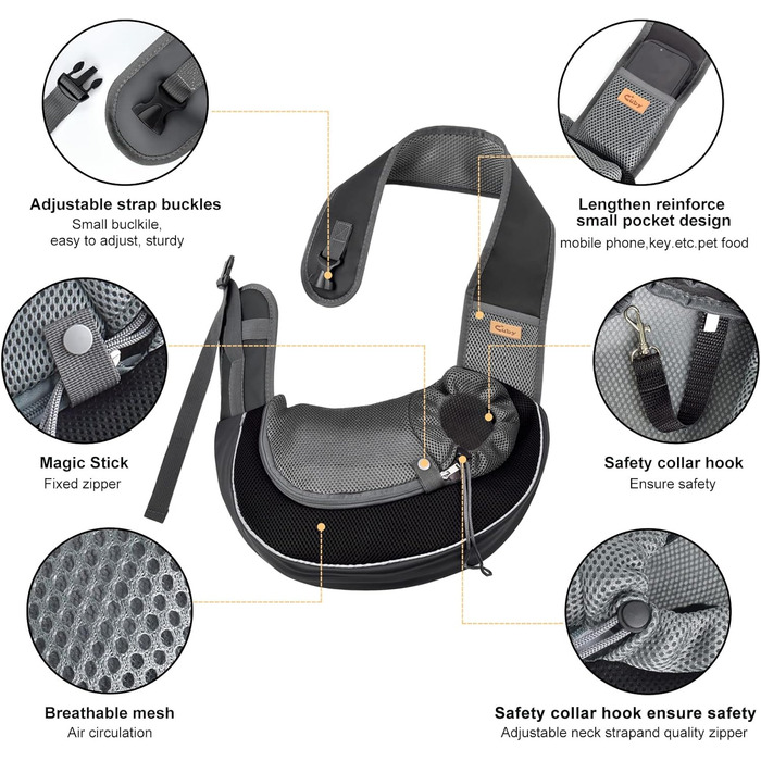 Сумка-кенгуру для собак і котів Cuby: чорна, S, з регульованим ременем, сітчаста, з застібкою-блискавкою та гачком