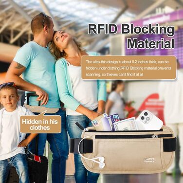 RFID-захисний пояс-сумка для чоловіків та жінок, для подорожей та бігу, чорний/бежевий, ширина пояса: 3.7 см