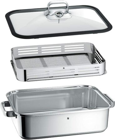 Пароварка WMF Vitalis Aroma 28 см, каструля для пароварки, жаровня кругла 5.0л, термометр, кришка з силіконовим обідком, дека для приготування, Cromargan нержавіюча сталь, придатна для духовки