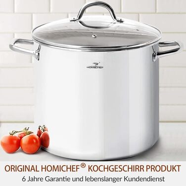 Великий суповий каструля HOMICHEF з нікелевої сталі 18,9 л, 31 см, з кришкою, для індукції, дзеркальна поліровка