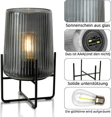 Бездротова настільна лампа з таймером, вінтажний дизайн, акумуляторна LED лампа для дому та вулиці, сірий колір, розмір L