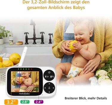 Дитячий відеоняня HelloBaby з камерою, 3.2' LCD, бездротовий монітор з нічним баченням, контролем температури та двостороннім зв'язком (1 камера)