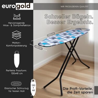 Чохол для прасувальної дошки Eurogold Triangles Laguna L-XL, бавовна, з металізованим покриттям, для парогенераторів, з гумкою, виготовлено в Європі