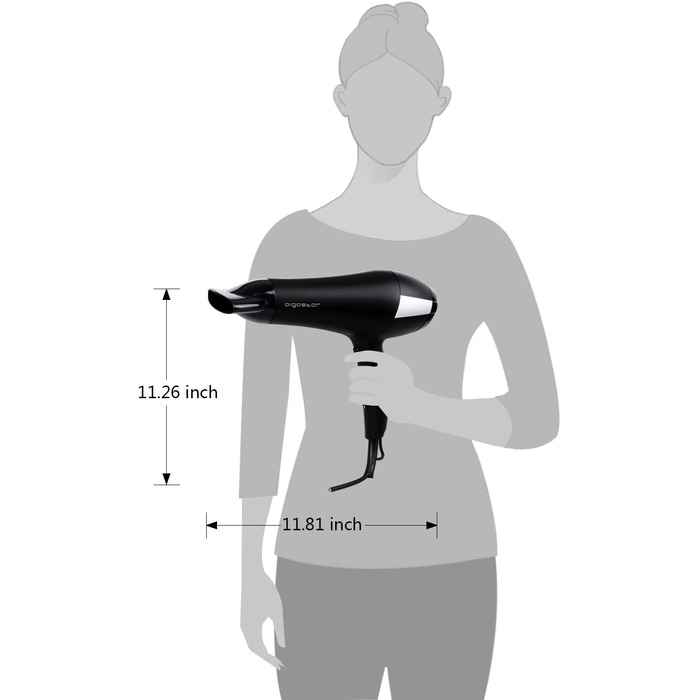 Фен Aigostar Monique 2400W з іонізацією, професійний, чорний, з насадкою-дифузором та аксесуарами