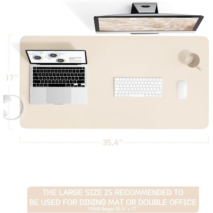 Офісний килимок для миші та столу YSAGi зі шкіри та антиковзким замшем, 90x43 см, бежевий