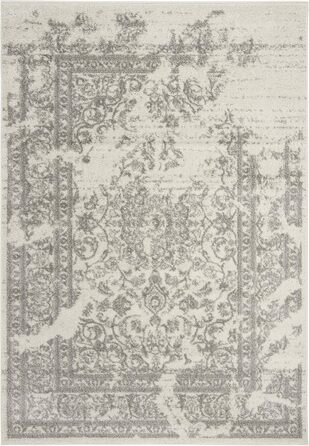 Килим SAFAVIEH з потертою текстурою для вітальні, їдальні, спальні - колекція Adirondack, короткий ворс, слонова кістка та срібло, 122 x 183 см