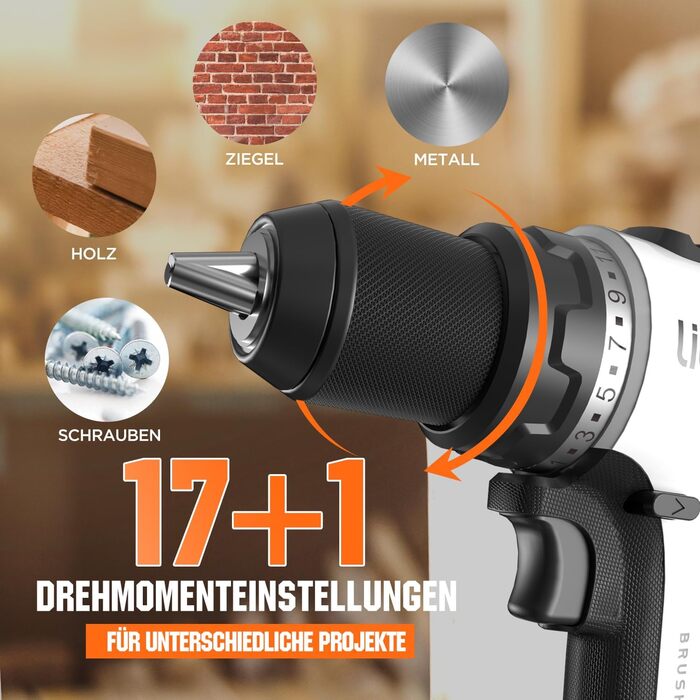 Акумуляторний дриль-шуруповерт Litheli 20V з акумулятором 10000mAh, 60 Nm, 17+1 режимів, 13 мм, LED-підсвічування