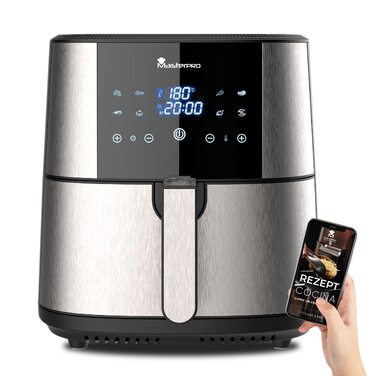 MasterPro Foodies Аерофритюрниця XXL 6л 1800Вт з LED дисплеєм та антипригарним покриттям | Фритюрниця без олії 8-в-1