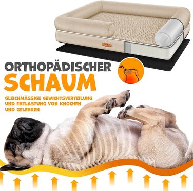 Orthopedic Dog Bed, Dog Cushion, Dog Basket, Relax, Incl. Bowl + 3x Chew Bones, Dog Sofa for Small, Medium & Large Dogs, Removable and Washable Cover, 91x71x22cm (XL (120 x 85 x 25 cm), Beige)