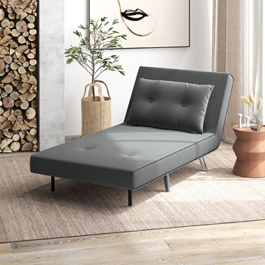 HOMCOM Sleeper Chair Folding Chair with Bed Function Dark Grey 77x88x83cm, comfortable single sofa with cushion for guests