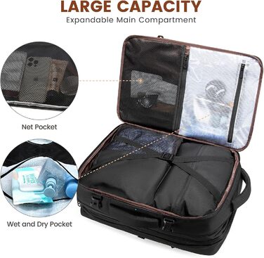 LOVEVOOK Рюкзак для ручної поклажі 40L з відділенням для ноутбука 17 дюймів, чорний, для жінок та чоловіків