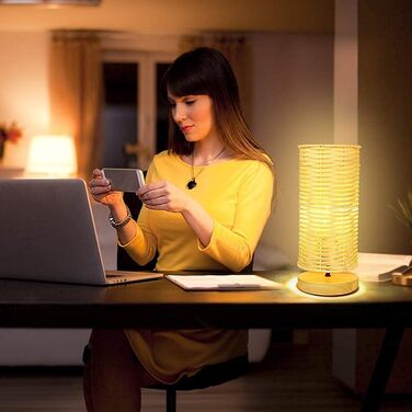 Сучасна LED лампа Depuley на стіл, бамбук та дерево, кругла, з абажуром з ротангу, 60 Вт, патрон E27, нічник, лампа для читання в спальню, дитячу кімнату, з лампою, Rund-1