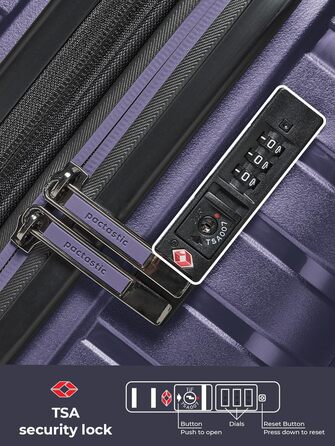 Чохол-валіза на колесах, середній, 45 x 25 x 66 см, розширюється до 75 літрів, з поліпропілену, 4 колеса, TSA-замок, Collection 04 (фіолетовий металік), набір (3 шт.) розширюваний