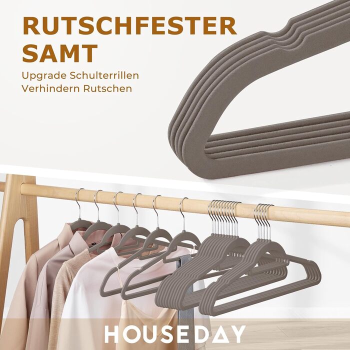 Набір вешалок для одягу HOUSE DAY, 30 шт., велюрові, преміум-якість, обертаються на 360°, сірі