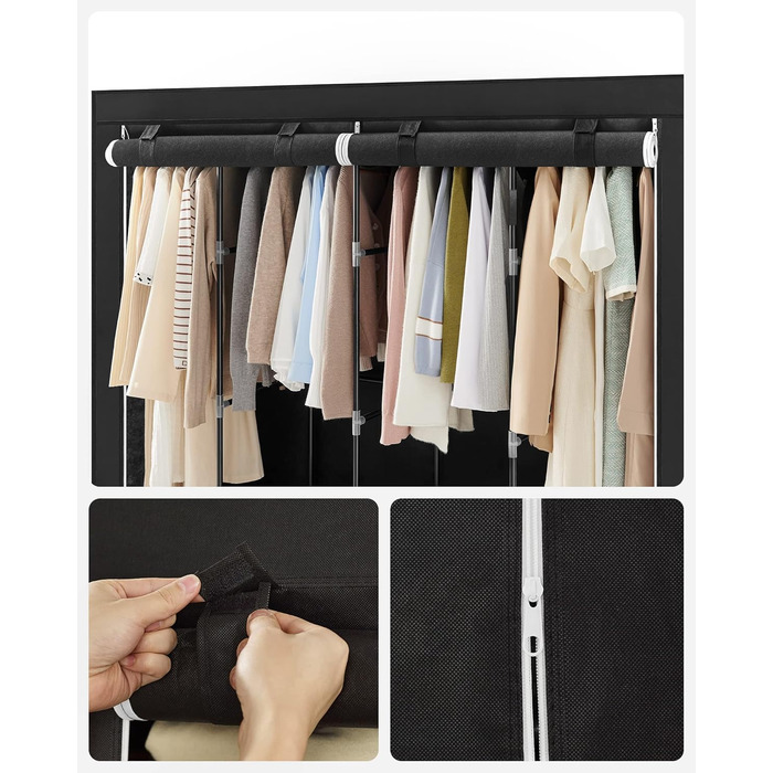 SONGMICS Wardrobe, Clothes Closet, 45 x 170 x 167 cm, 4 Hanging Shelves, with Shelves, 4 Side Pockets, Lots of Space, for Bedroom, Living Room, Black RYG094B02