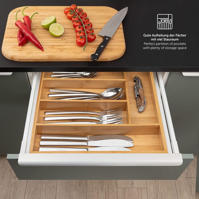 Органайзер для столових приборів Blumtal з бамбука, розсувний, 5-7 відділень, для кухонних шухляд (Ikea Maximera)